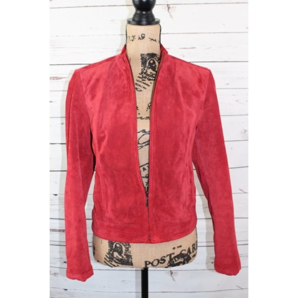 Valerie Stevens leather moto jacket red